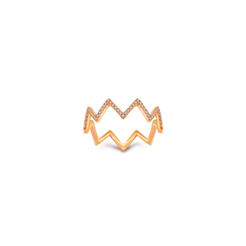 【NEW YORK SKYLINE】Diamond ZigZag Ring 18K Gold Rose&Yellow