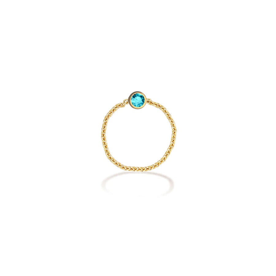【TO ME, FROM ME.】Aquamarine Chain Ring 18K Gold March Birthstone