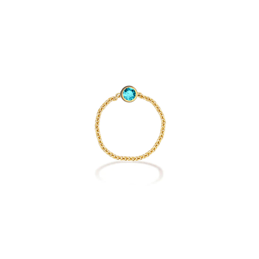 -【TO ME, FROM ME.】Aquamarine Chain Ring 18K Gold March Birthstone