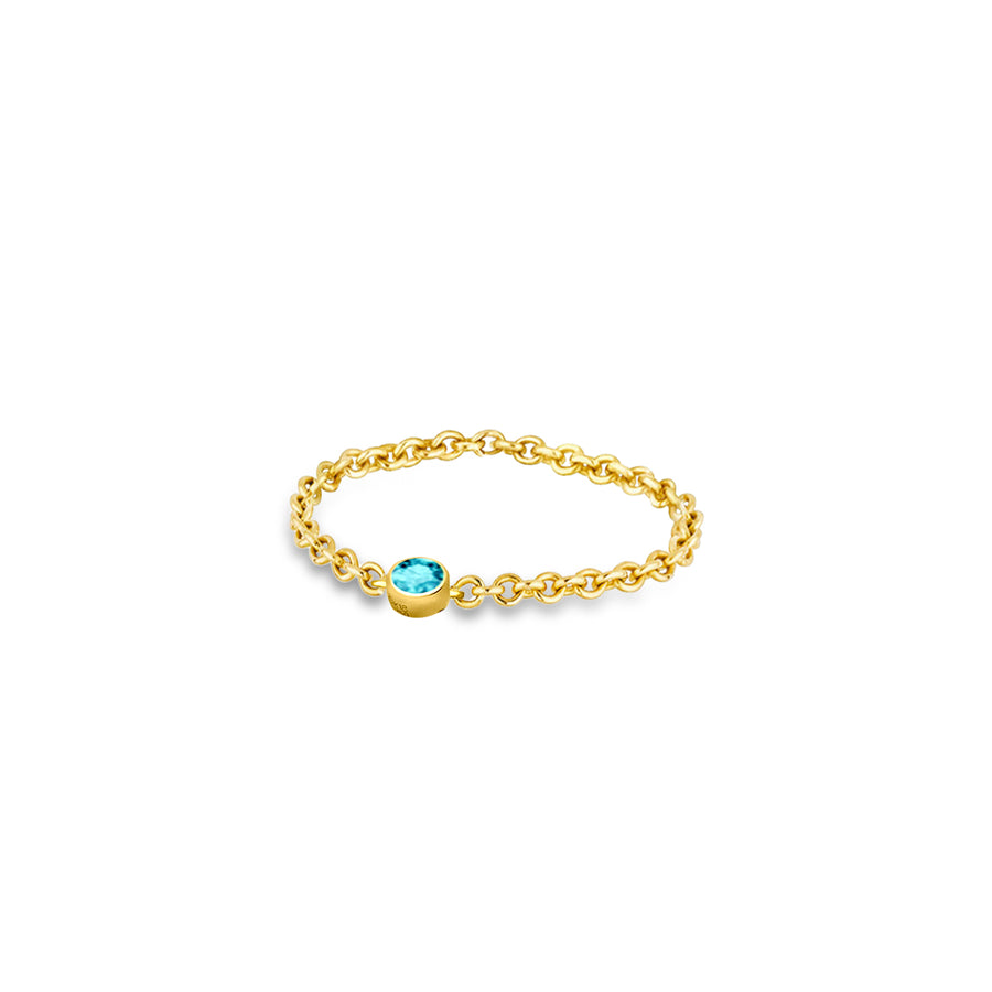 【TO ME, FROM ME.】Aquamarine Chain Ring 18K Gold March Birthstone