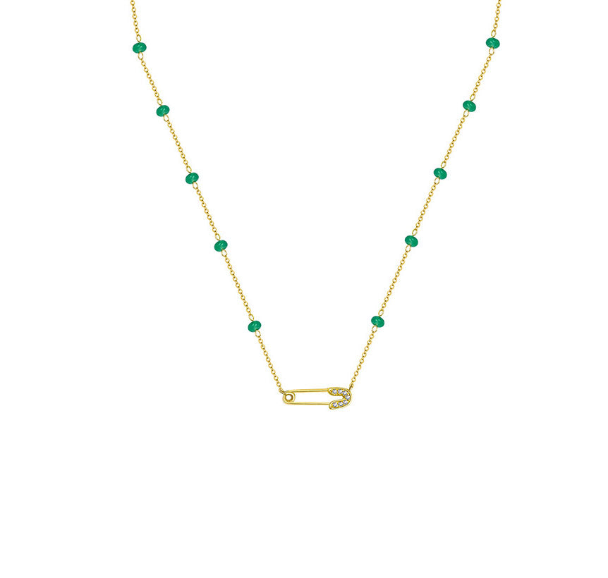 ·【YH GARDEN】Emerald Beading Diamond Pin Necklace 18K Gold