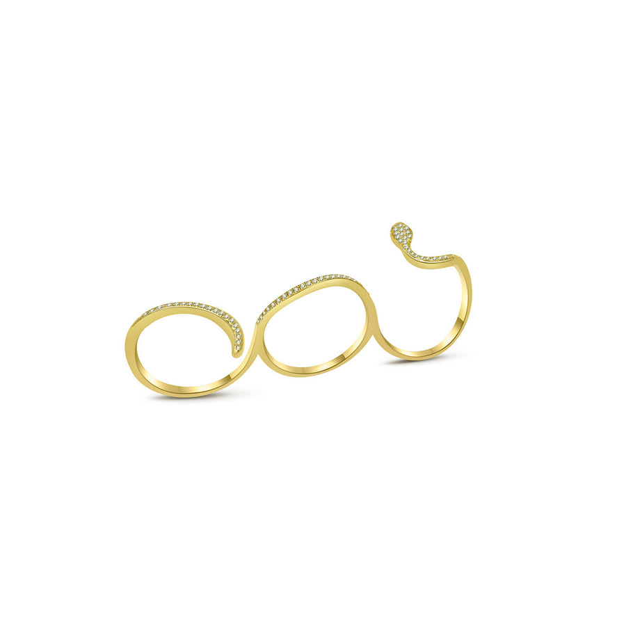 ·【CROSS FINGER RING】Medusa's Little Pet Diamond Ring 18K Gold