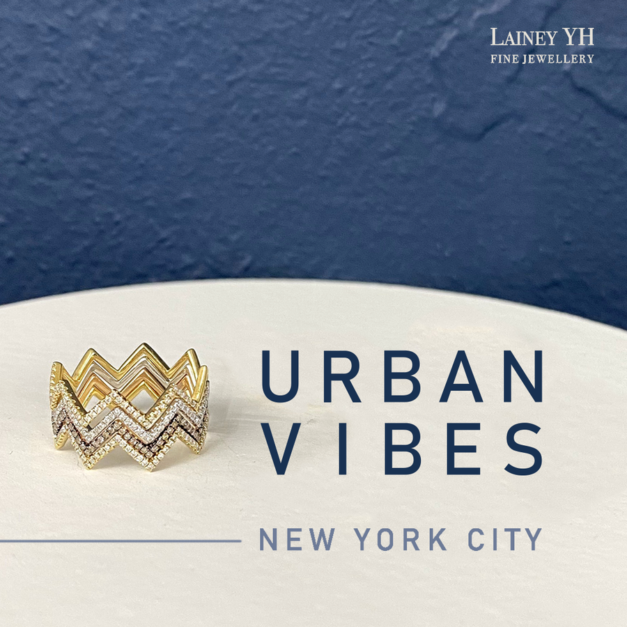 【NEW YORK SKYLINE】Diamond ZigZag Ring 18K Gold White&Black