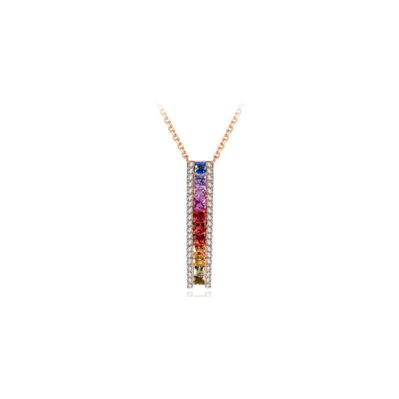 【Rainbow 52】Miss YH Candybar Sapphire Diamond Necklace 18K Gold