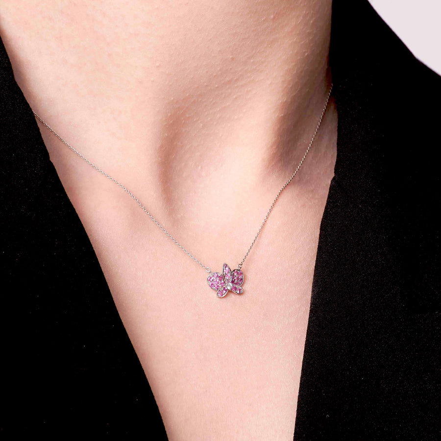 【YH GARDEN】Soft Whisper Pink Sapphire Diamond Necklace 18K Gold