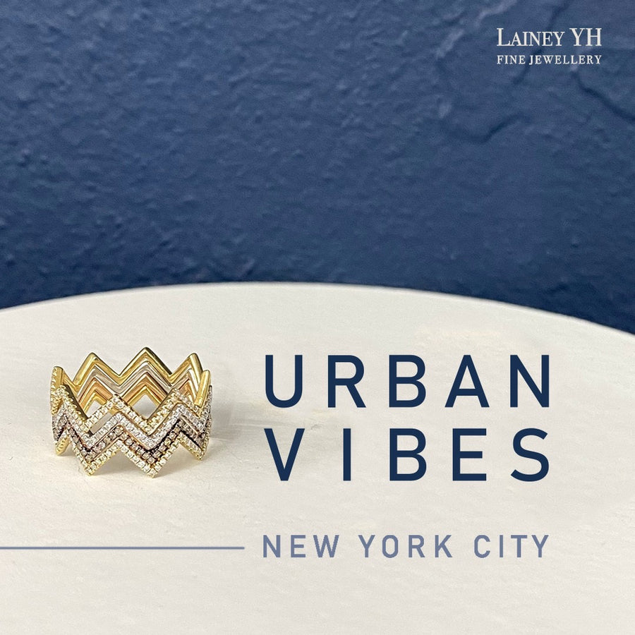 【NEW YORK SKYLINE】Diamond ZigZag Ring 18K Gold Rose&Yellow