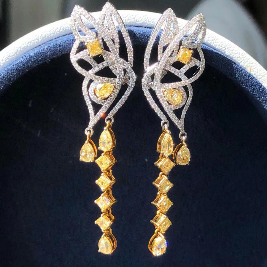 【COLOR DIAMOND】Butterfly Glam Yellow Diamond Earrings 18K Gold