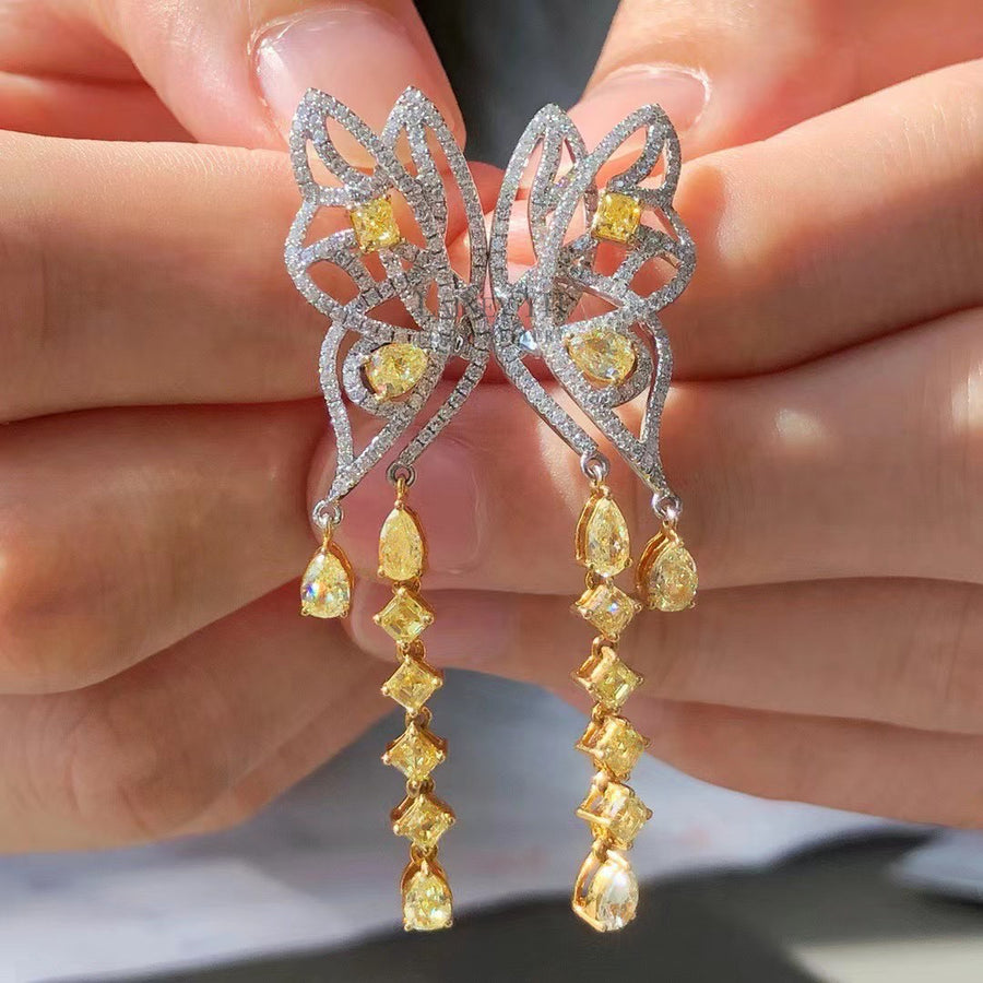 【COLOR DIAMOND】Butterfly Glam Yellow Diamond Earrings 18K Gold