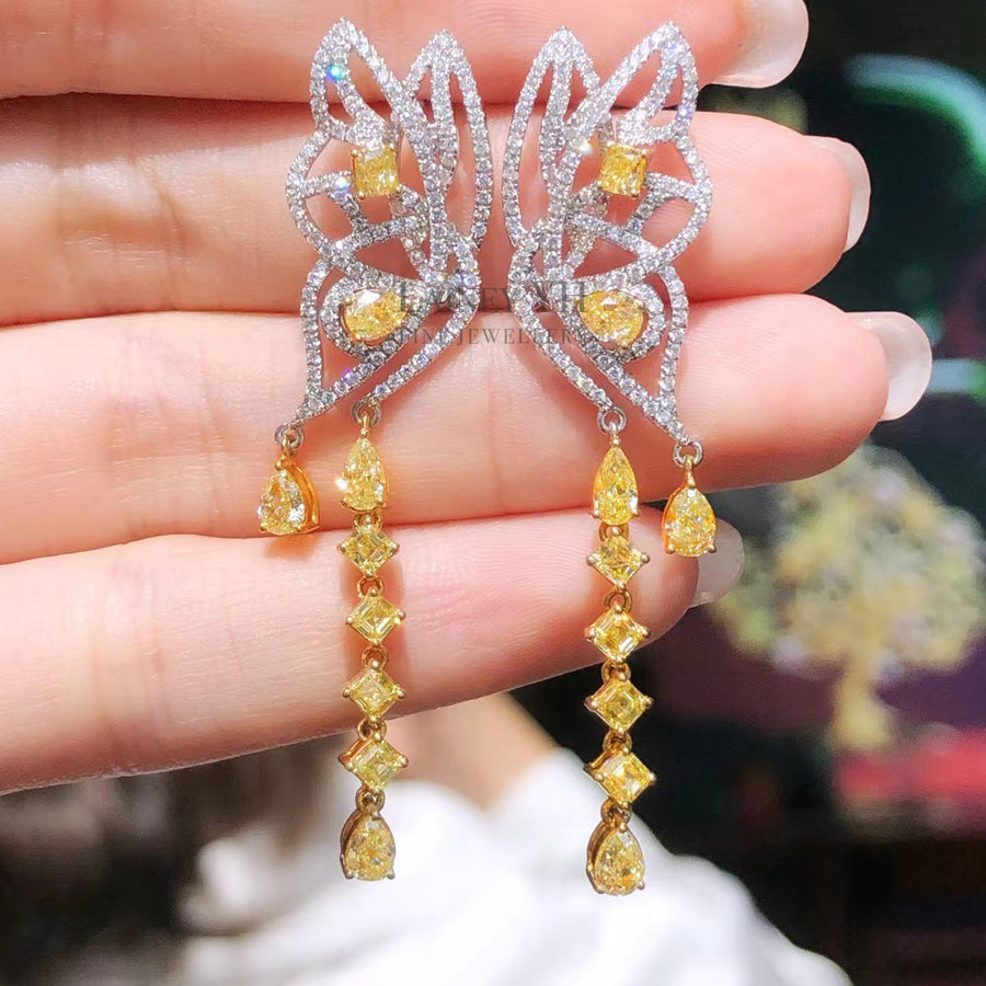 【COLOR DIAMOND】Butterfly Glam Yellow Diamond Earrings 18K Gold