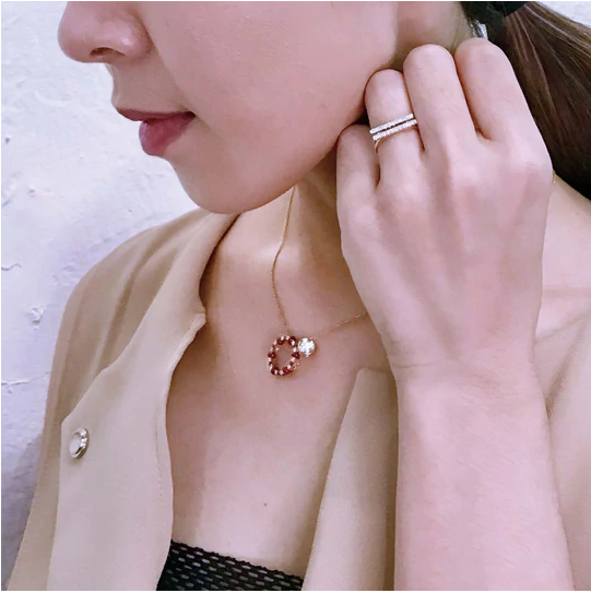 ·【HOLIDAY CHARM】 Diamond Ruby Necklace 18K Gold