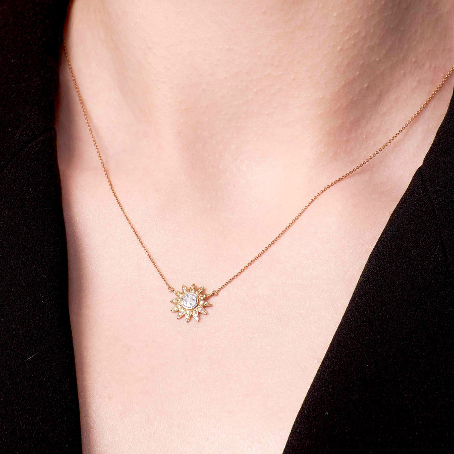 【YH GARDEN】SunFlower Diamond Necklace 18K Gold
