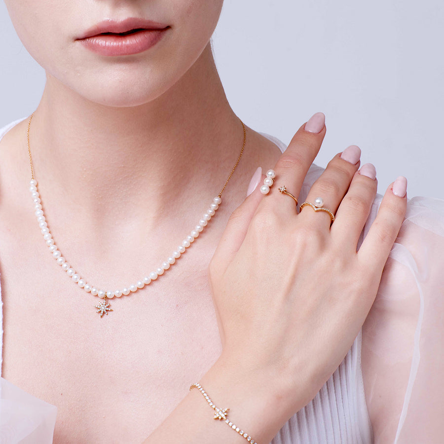 ·【BUBBLE TEA】Venus Pearl Diamond Ring 18K Gold