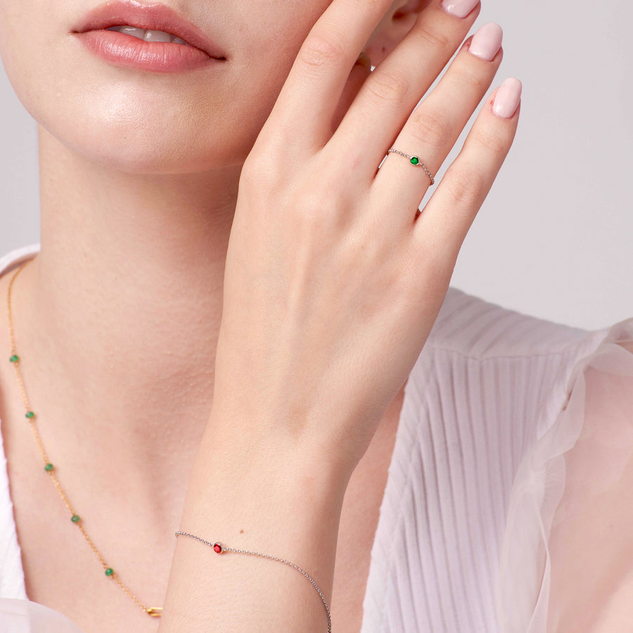 【TO ME, FROM ME.】Emerald Chain Ring 18K Gold May Birthstone