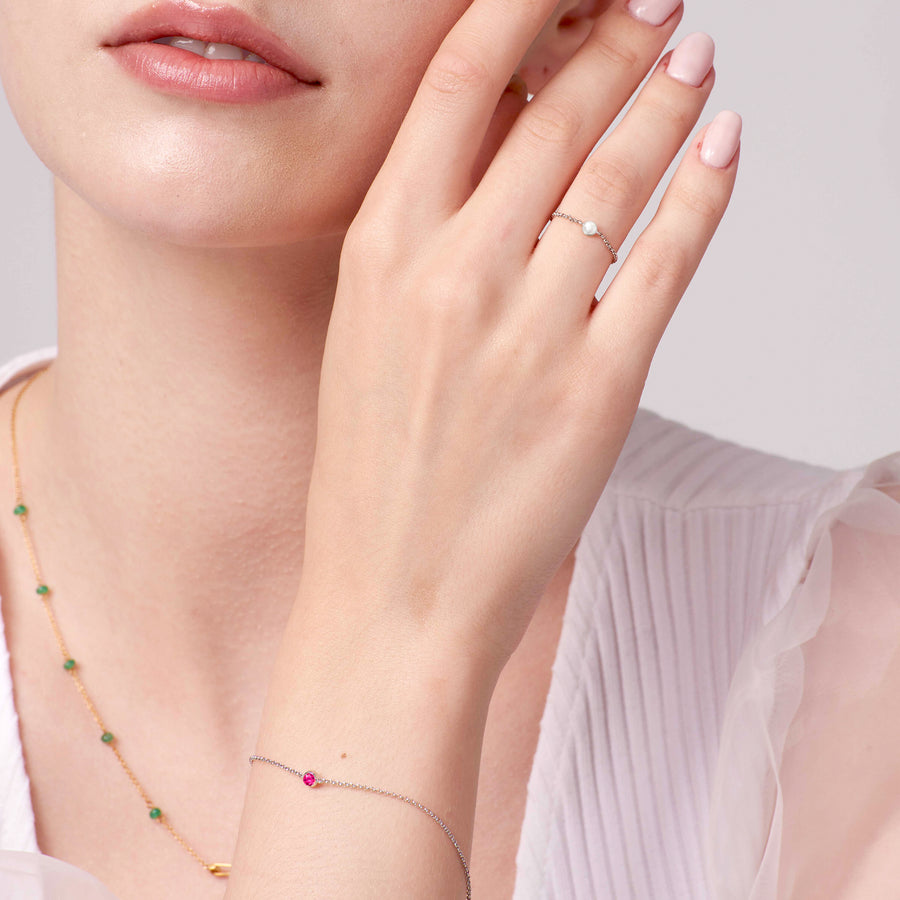 【TO ME, FROM ME.】Pearl Chain Ring 18K Gold June. Birthstone